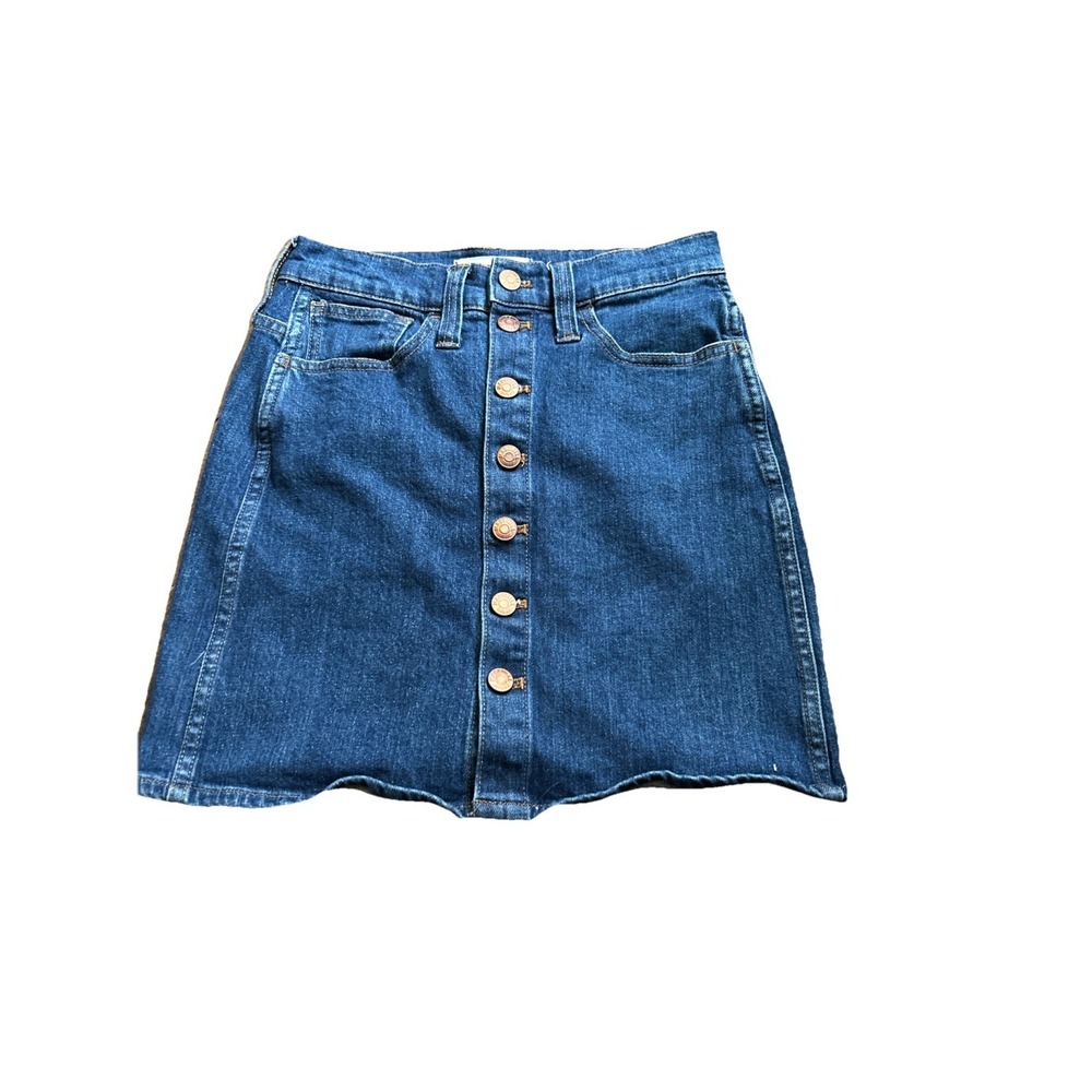 Madewell Womens Blue Dark Wash‎ Cotton Blend Button Front Mini Denim Skirt 24